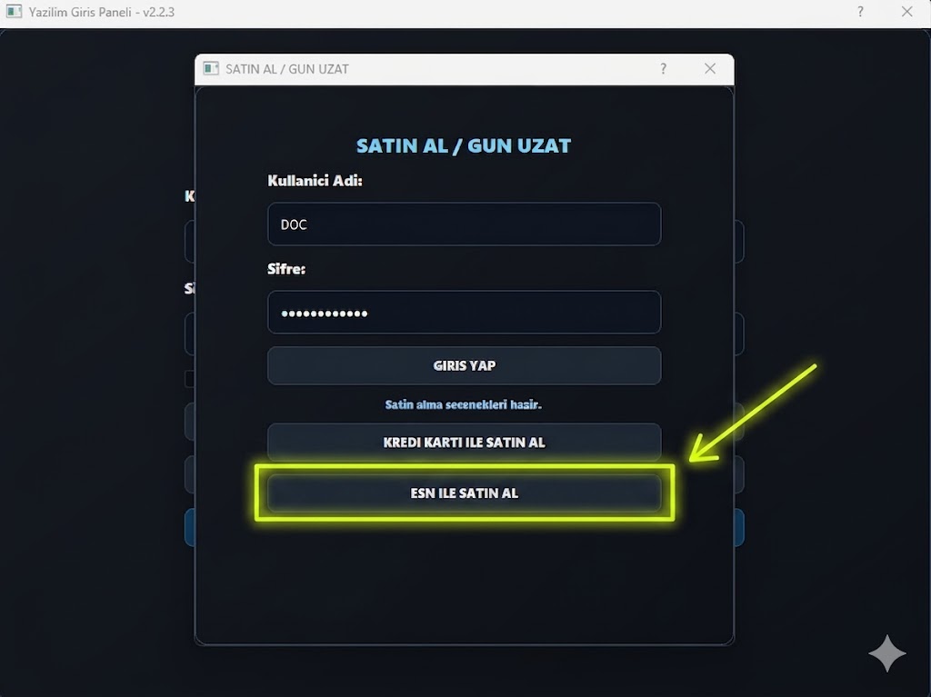 ESN ile satın al adımı