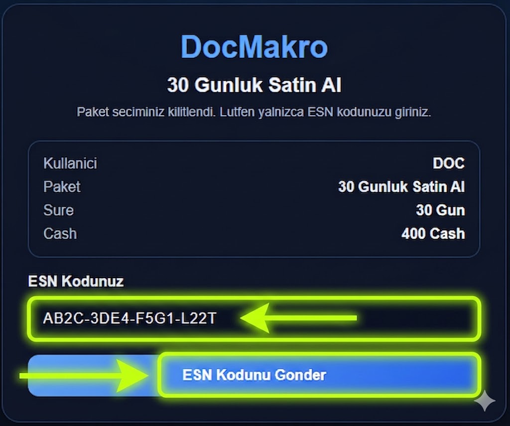 ESN kod gönderimi adımı